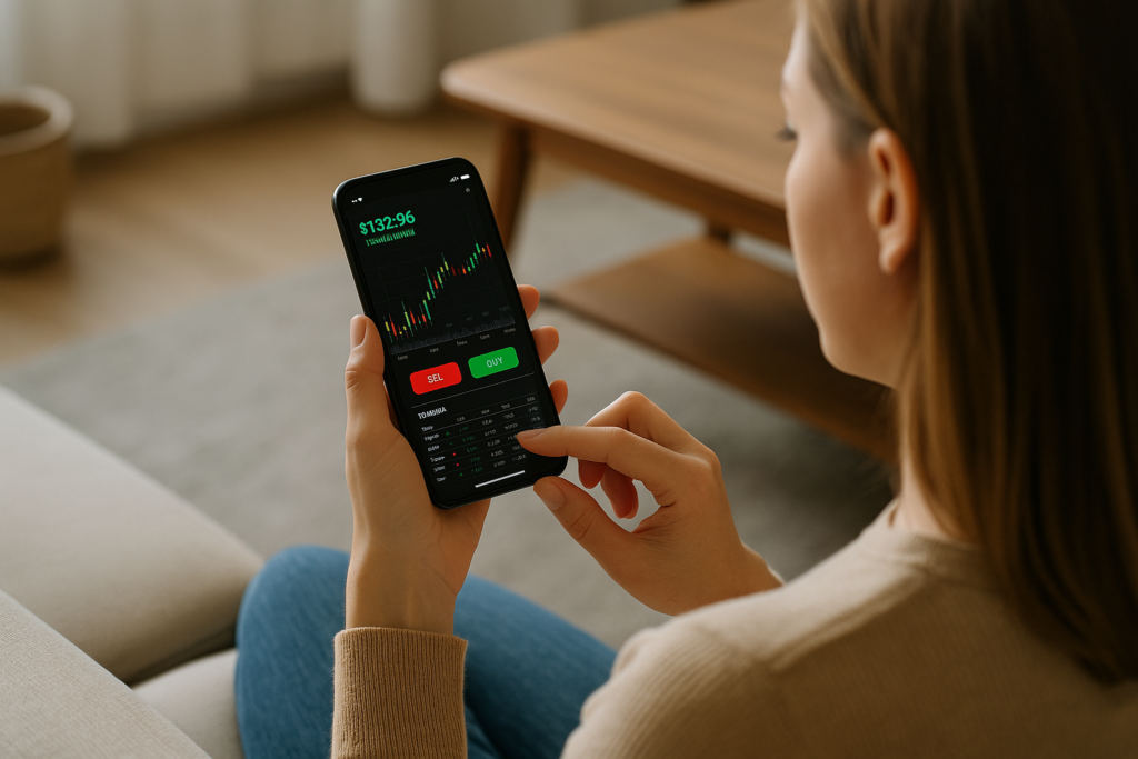 Mujer invirtiendo en acciones Mujer invirtiendo en acciones