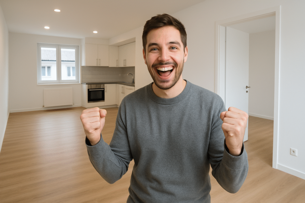 Persona contenta tras alquilar su casa Persona contenta tras alquilar su casa