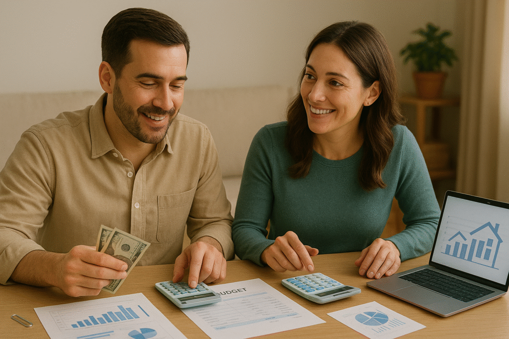 Pareja tranquila con sus finanzas personales en orden
