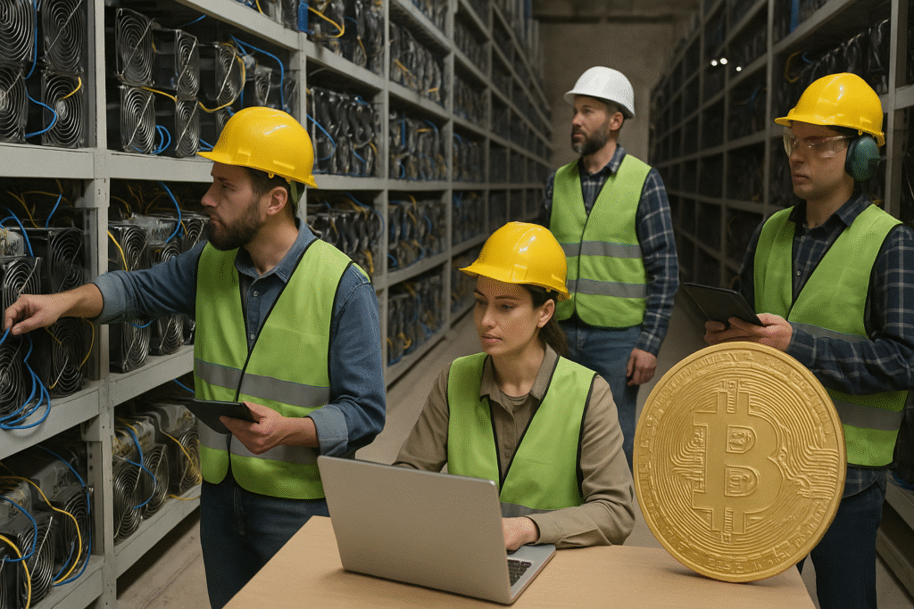 Equipo en una granja de minería de cripto
