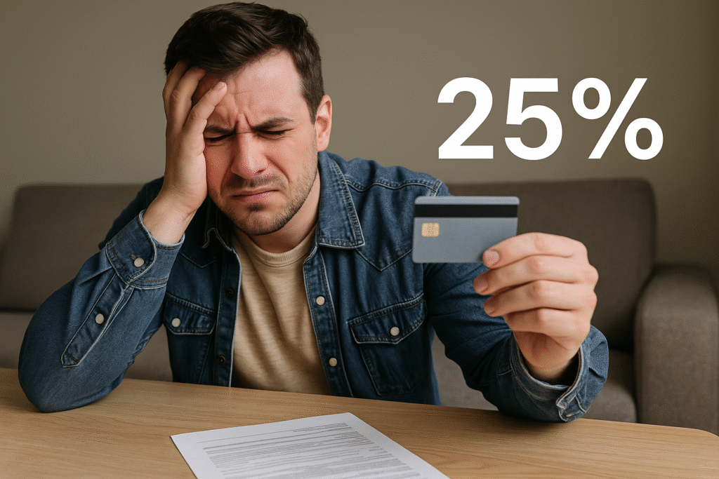 Persona pagando un 25% por usar su tarjeta revolving